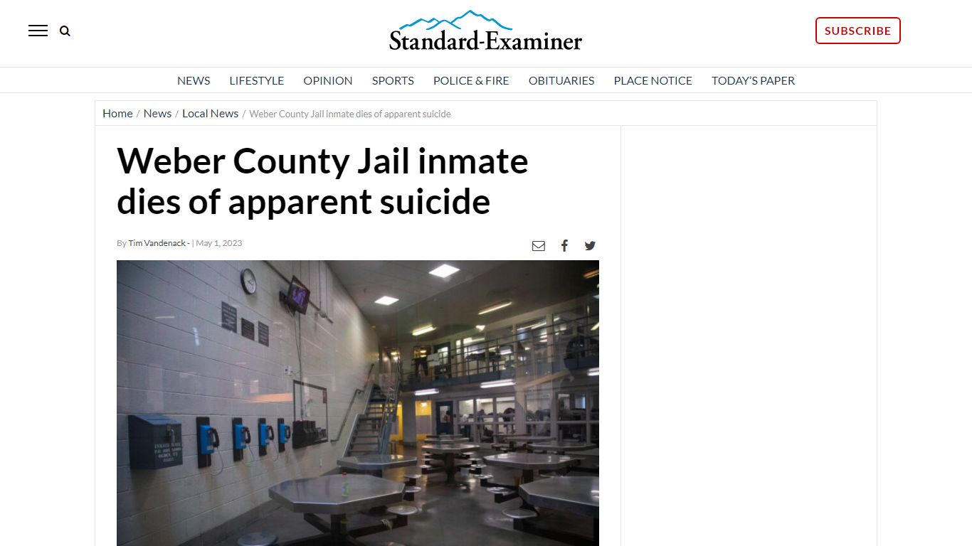 Weber County Jail inmate dies of apparent suicide - Standard-Examiner